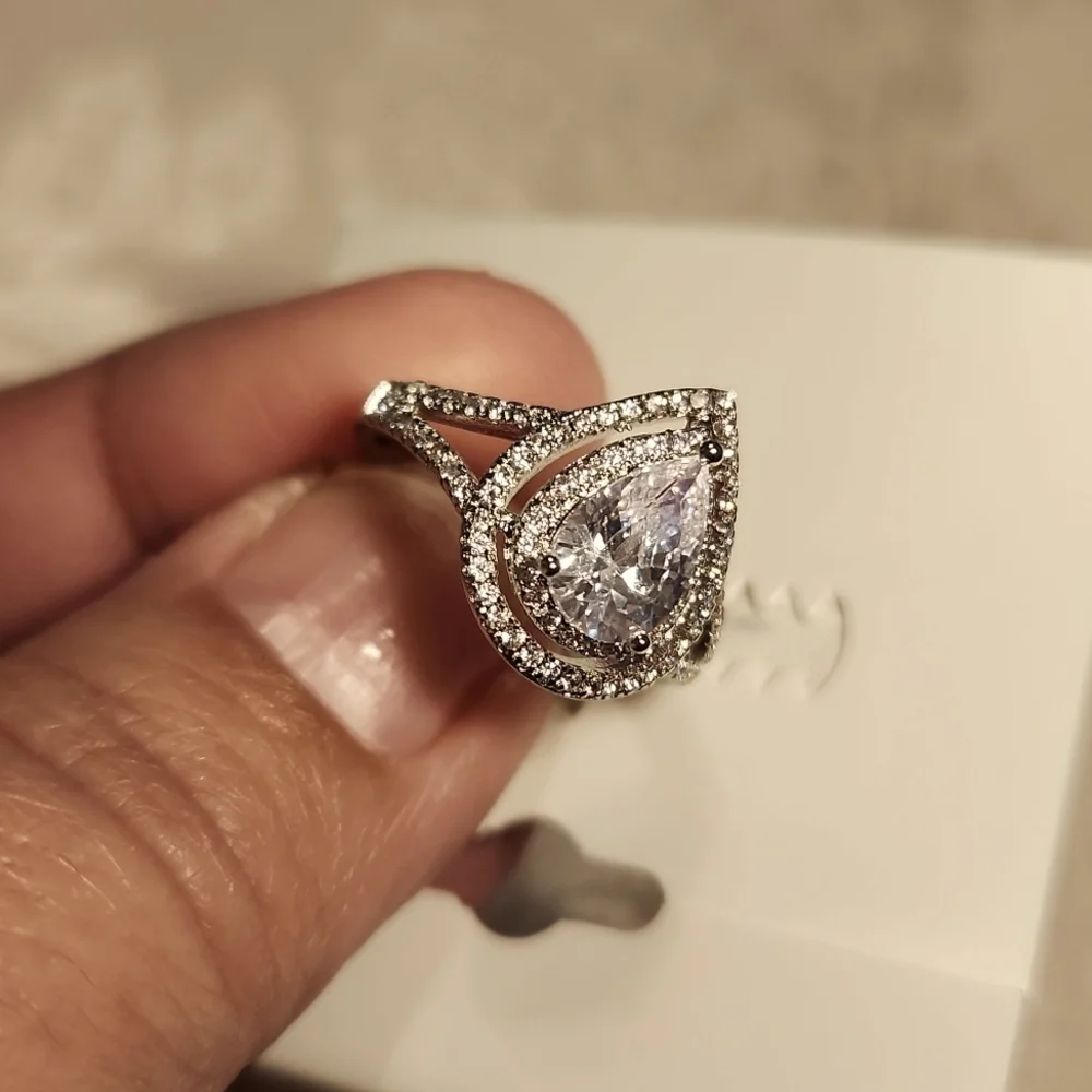 Savvy Cie Jewels Rhodium-Plated Teardrop Ring, Size 7 - Picture 7 of 14